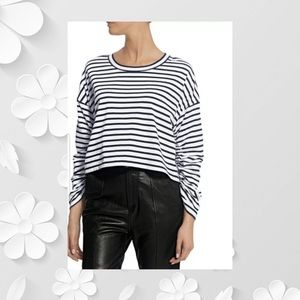 ALC Madison Stripe Puff & Ruche Sleeve Crop Top XS